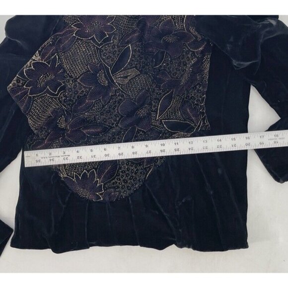 Vtg Jessica McClintock Black Velvet Shimmer Floral Bow Dress Sz 6 Dark Romantic - Picture 16 of 16